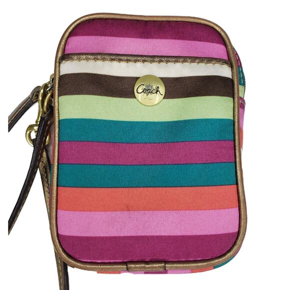 RARE Coach Legacy Striped Wristlet Wallet Rare Rainbow Stripe Case Multi Color - Picture 1 of 12